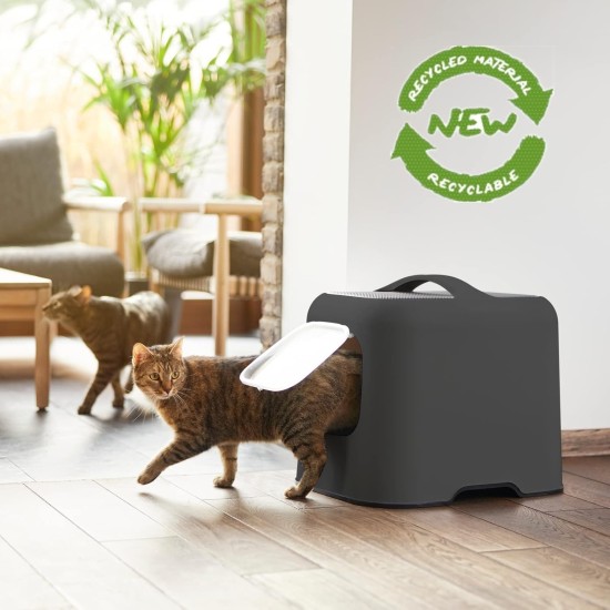Rotho MyPet Biala Cat Litter Tray with Hood and Scoop, Plastic (PP Recycled), Cappuccino/Anthracite, (51.0 x 39.5 x 44.3 cm) Rotho MyPet Biala Cat Litter Tray with Hood and Scoop, Plastic (PP Recycled), Cappuccino/Anthracite, (51.0 x 39.5 x 44.3 cm)