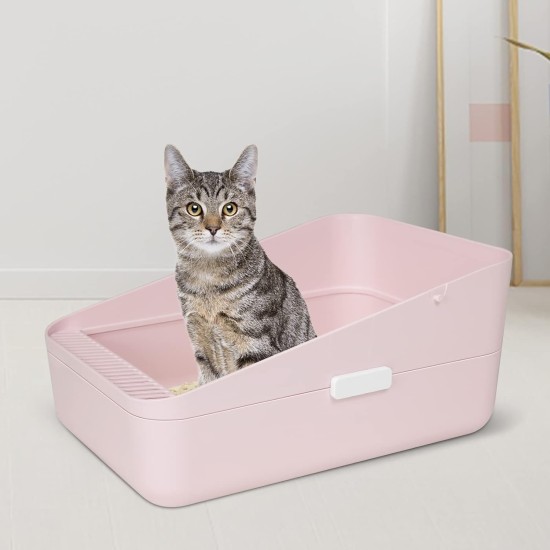 Sfozstra Open Cat Litter Tray, Prevents Sand Leakage, Durable High Side Tray for Small Cats, Safe and Odourless Cat Litter Tray, Removable Cat Litter Tray, Easy to Clean (Pink Sfozstra Open Cat Litter Tray, Prevents Sand Leakage, Durable High Side Tray for Small Cats, Safe and Odourless Cat Litter Tray, Removable Cat Litter Tray, Easy to Clean (Pink