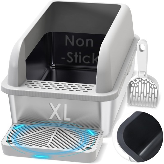Stainless Steel Cat Litter Tray Non-Stick with Lid Extra Large Cat Litter Tray for Large Cats XL Metal Cat Litter Tray with High Wall Sides Anti-Leak Easy Clean Stainless Steel Cat Litter Tray Non-Stick with Lid Extra Large Cat Litter Tray for Large Cats XL Metal Cat Litter Tray with High Wall Sides Anti-Leak Easy Clean
