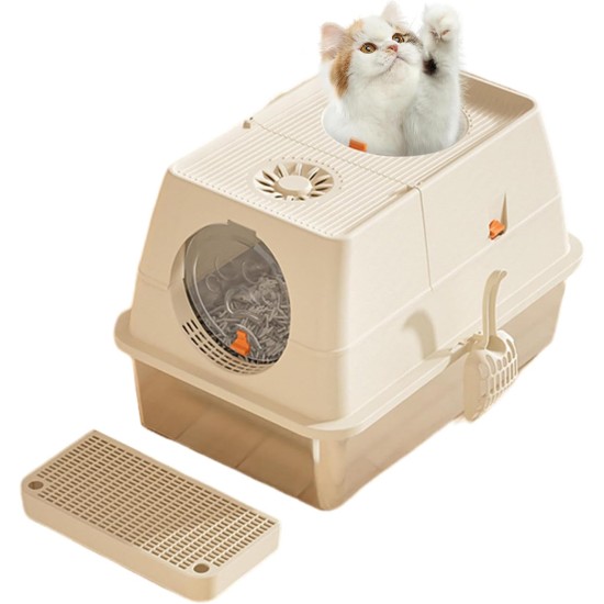 Stainless Steel Cat Litter Tray with Lid, 60 x 40 x 39 cm, Metal Cat Litter Tray Closed with Sand Filter Pedal and Litter Scoop, XXL, Large, Removable, High Rim, Easy to Clean, Light Grey Stainless Steel Cat Litter Tray with Lid, 60 x 40 x 39 cm, Metal Cat Litter Tray Closed with Sand Filter Pedal and Litter Scoop, XXL, Large, Removable, High Rim, Easy to Clean, Light Grey