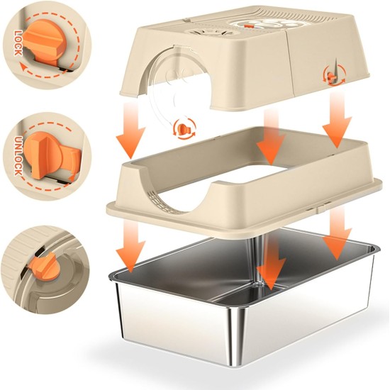 Stainless Steel Cat Litter Tray with Lid, 60 x 40 x 39 cm, Metal Cat Litter Tray Closed with Sand Filter Pedal and Litter Scoop, XXL, Large, Removable, High Rim, Easy to Clean, Light Grey Stainless Steel Cat Litter Tray with Lid, 60 x 40 x 39 cm, Metal Cat Litter Tray Closed with Sand Filter Pedal and Litter Scoop, XXL, Large, Removable, High Rim, Easy to Clean, Light Grey
