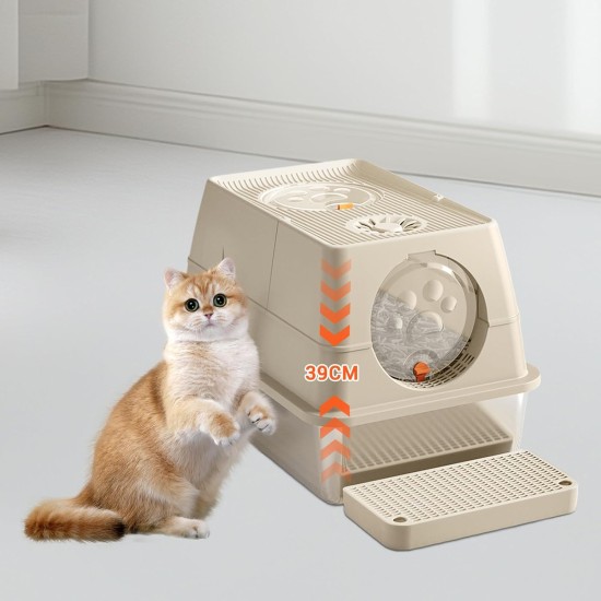 Stainless Steel Cat Litter Tray with Lid, 60 x 40 x 39 cm, Metal Cat Litter Tray Closed with Sand Filter Pedal and Litter Scoop, XXL, Large, Removable, High Rim, Easy to Clean, Light Grey Stainless Steel Cat Litter Tray with Lid, 60 x 40 x 39 cm, Metal Cat Litter Tray Closed with Sand Filter Pedal and Litter Scoop, XXL, Large, Removable, High Rim, Easy to Clean, Light Grey