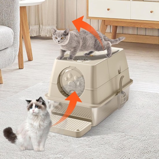 Stainless Steel Cat Litter Tray with Lid, 60 x 40 x 39 cm, Metal Cat Litter Tray Closed with Sand Filter Pedal and Litter Scoop, XXL, Large, Removable, High Rim, Easy to Clean, Light Grey Stainless Steel Cat Litter Tray with Lid, 60 x 40 x 39 cm, Metal Cat Litter Tray Closed with Sand Filter Pedal and Litter Scoop, XXL, Large, Removable, High Rim, Easy to Clean, Light Grey