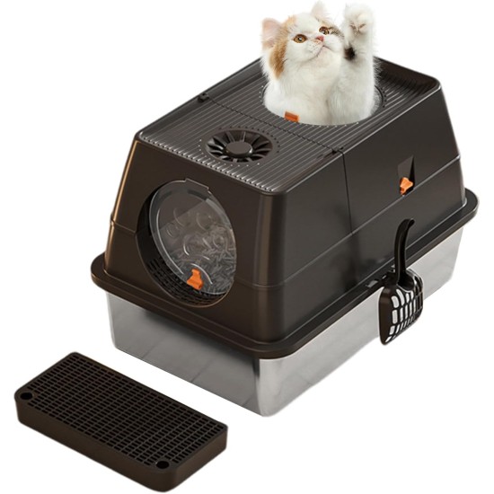 Stainless Steel Cat Litter Tray with Lid, 60 x 40 x 39 cm, Metal Cat Litter Tray Closed with Sand Filter Pedal and Litter Scoop, XXL, Large, Removable, High Rim, Easy to Clean, Light Grey Stainless Steel Cat Litter Tray with Lid, 60 x 40 x 39 cm, Metal Cat Litter Tray Closed with Sand Filter Pedal and Litter Scoop, XXL, Large, Removable, High Rim, Easy to Clean, Light Grey