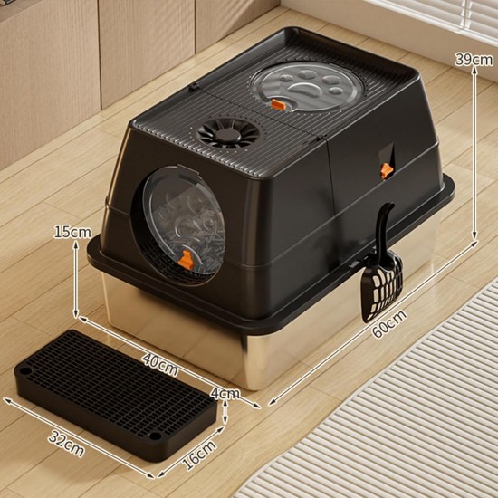Stainless Steel Cat Litter Tray with Lid, 60 x 40 x 39 cm, Metal Cat Litter Tray Closed with Sand Filter Pedal and Litter Scoop, XXL, Large, Removable, High Rim, Easy to Clean, Light Grey Stainless Steel Cat Litter Tray with Lid, 60 x 40 x 39 cm, Metal Cat Litter Tray Closed with Sand Filter Pedal and Litter Scoop, XXL, Large, Removable, High Rim, Easy to Clean, Light Grey