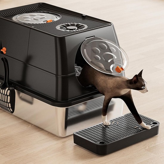 Stainless Steel Cat Litter Tray with Lid, 60 x 40 x 39 cm, Metal Cat Litter Tray Closed with Sand Filter Pedal and Litter Scoop, XXL, Large, Removable, High Rim, Easy to Clean, Light Grey Stainless Steel Cat Litter Tray with Lid, 60 x 40 x 39 cm, Metal Cat Litter Tray Closed with Sand Filter Pedal and Litter Scoop, XXL, Large, Removable, High Rim, Easy to Clean, Light Grey