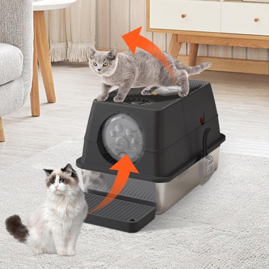 Stainless Steel Cat Litter Tray with Lid, 60 x 40 x 39 cm, Metal Cat Litter Tray Closed with Sand Filter Pedal and Litter Scoop, XXL, Large, Removable, High Rim, Easy to Clean, Light Grey Stainless Steel Cat Litter Tray with Lid, 60 x 40 x 39 cm, Metal Cat Litter Tray Closed with Sand Filter Pedal and Litter Scoop, XXL, Large, Removable, High Rim, Easy to Clean, Light Grey