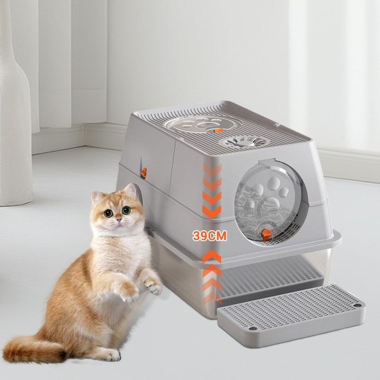 Stainless Steel Cat Litter Tray with Lid, 60 x 40 x 39 cm, Metal Cat Litter Tray Closed with Sand Filter Pedal and Litter Scoop, XXL, Large, Removable, High Rim, Easy to Clean, Light Grey Stainless Steel Cat Litter Tray with Lid, 60 x 40 x 39 cm, Metal Cat Litter Tray Closed with Sand Filter Pedal and Litter Scoop, XXL, Large, Removable, High Rim, Easy to Clean, Light Grey