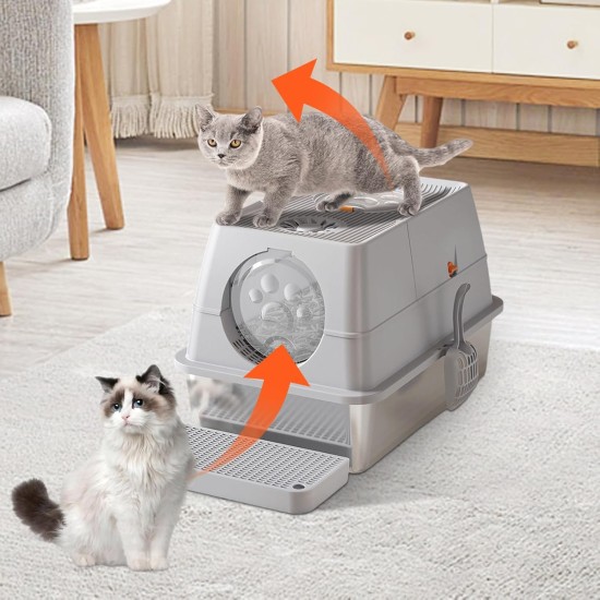 Stainless Steel Cat Litter Tray with Lid, 60 x 40 x 39 cm, Metal Cat Litter Tray Closed with Sand Filter Pedal and Litter Scoop, XXL, Large, Removable, High Rim, Easy to Clean, Light Grey Stainless Steel Cat Litter Tray with Lid, 60 x 40 x 39 cm, Metal Cat Litter Tray Closed with Sand Filter Pedal and Litter Scoop, XXL, Large, Removable, High Rim, Easy to Clean, Light Grey