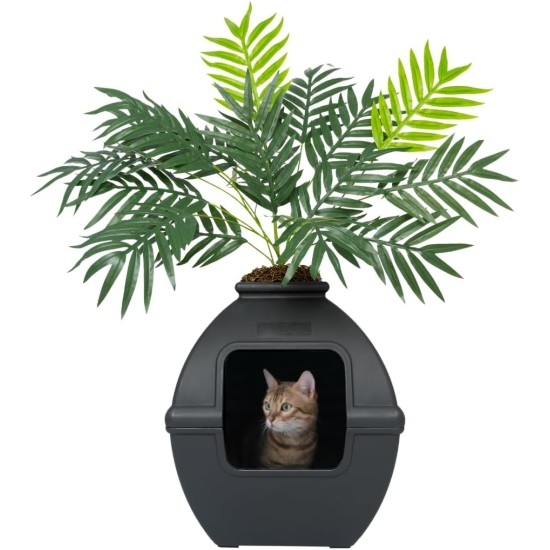 The Courtyard Hidden Cat Litter Box, Artificial Plants and Closed Square Cat Litter Box, Vented and Odour Filter, Easy to Clean, Stone Grey The Courtyard Hidden Cat Litter Box, Artificial Plants and Closed Square Cat Litter Box, Vented and Odour Filter, Easy to Clean, Stone Grey