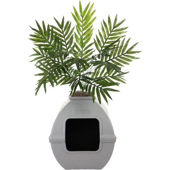 The Courtyard Hidden Cat Litter Box, Artificial Plants and Closed Square Cat Litter Box, Vented and Odour Filter, Easy to Clean, Stone Grey The Courtyard Hidden Cat Litter Box, Artificial Plants and Closed Square Cat Litter Box, Vented and Odour Filter, Easy to Clean, Stone Grey