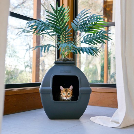 The Courtyard Hidden Cat Litter Box, Artificial Plants and Closed Square Cat Litter Box, Vented and Odour Filter, Easy to Clean, Stone Grey The Courtyard Hidden Cat Litter Box, Artificial Plants and Closed Square Cat Litter Box, Vented and Odour Filter, Easy to Clean, Stone Grey