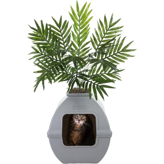 The Courtyard Hidden Cat Litter Box, Artificial Plants and Closed Square Cat Litter Box, Vented and Odour Filter, Easy to Clean, Stone Grey The Courtyard Hidden Cat Litter Box, Artificial Plants and Closed Square Cat Litter Box, Vented and Odour Filter, Easy to Clean, Stone Grey