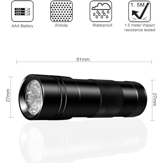 Torch UV Black Light, Torch with 12 LEDs, Ultraviolet Light with 395 nm for Geocaching, Pet Urine Detectors, Pets Urine Detector etc. Torch UV Black Light, Torch with 12 LEDs, Ultraviolet Light with 395 nm for Geocaching, Pet Urine Detectors, Pets Urine Detector etc.