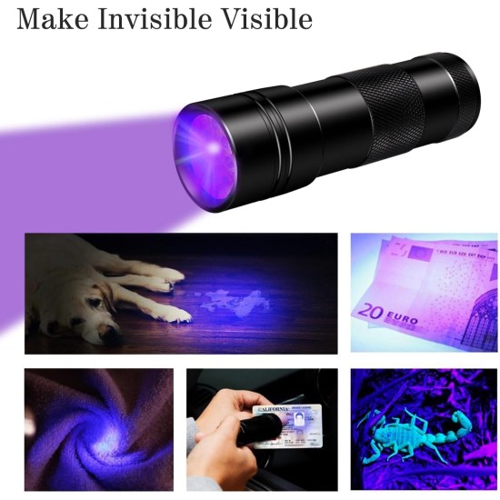 Torch UV Black Light, Torch with 12 LEDs, Ultraviolet Light with 395 nm for Geocaching, Pet Urine Detectors, Pets Urine Detector etc. Torch UV Black Light, Torch with 12 LEDs, Ultraviolet Light with 395 nm for Geocaching, Pet Urine Detectors, Pets Urine Detector etc.