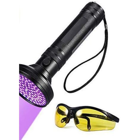UV Black Light Torch - UV Torch Black Light 100 LEDs 395 nm Ultraviolet Lamp with UV Protective Glasses for Pet Urine Driving Licence Official ID Card Passport UV Black Light Torch - UV Torch Black Light 100 LEDs 395 nm Ultraviolet Lamp with UV Protective Glasses for Pet Urine Driving Licence Official ID Card Passport