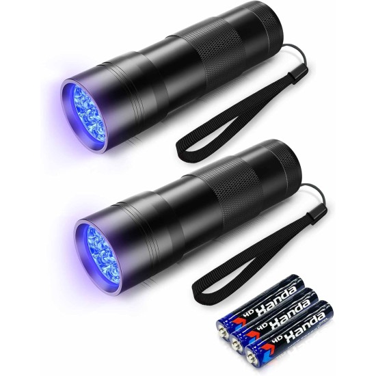 UV Blacklight Torch 12 LED 395nm Pack of 2 LED Flashlight, Mini Blacklight Flashlight, Portable UV Flashlight for Pet Urine Stains (Purple Light), Stains UV Blacklight Torch 12 LED 395nm Pack of 2 LED Flashlight, Mini Blacklight Flashlight, Portable UV Flashlight for Pet Urine Stains (Purple Light), Stains