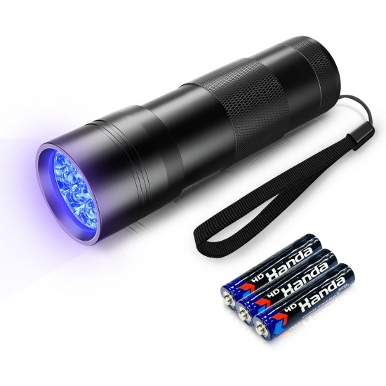 UV Blacklight Torch 12 LED Mini UV Lamp Ultraviolet Light with 395nm Pet Urine Detector for Dog Urine, Pet Stains, Bed Bugs on Carpets/Carpets, Includes 3 AAA Batteries UV Blacklight Torch 12 LED Mini UV Lamp Ultraviolet Light with 395nm Pet Urine Detector for Dog Urine, Pet Stains, Bed Bugs on Carpets/Carpets, Includes 3 AAA Batteries