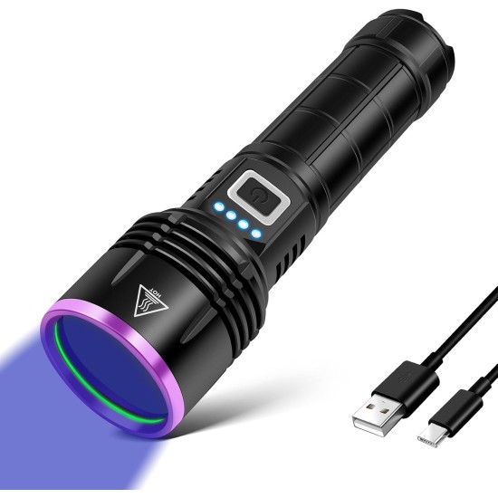 UV Torch 20 W, 5000 mAh High Performance 365 nm UV Light, LED USB Rechargeable Black Light Torch, UV Lamp for Amber, Epoxy Resin, Detection of Pet Urine, Minerals, Travel, Bed Bugs UV Torch 20 W, 5000 mAh High Performance 365 nm UV Light, LED USB Rechargeable Black Light Torch, UV Lamp for Amber, Epoxy Resin, Detection of Pet Urine, Minerals, Travel, Bed Bugs