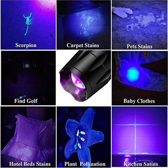UV Torch Black Light 395nm UV Light Cat Dog Pet Urine Spot Detector Zoomable UV Lamp for Pets & 550 Lumen White Light 2 in 1 UV Torch Black Light 395nm UV Light Cat Dog Pet Urine Spot Detector Zoomable UV Lamp for Pets & 550 Lumen White Light 2 in 1