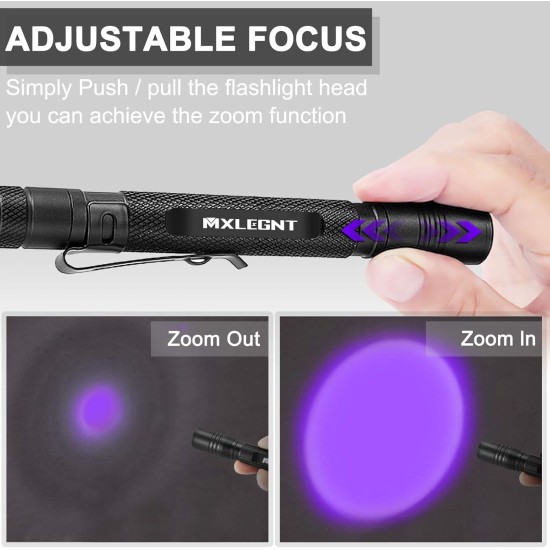 UV Torch Pack of 2 Black Light 395 nm Ultraviolet Light Lamp Zoomable Detector for Pet Urine and Bed Bugs Powered by AAA Batteries (Black Light, Pack of 2, Without Battery) UV Torch Pack of 2 Black Light 395 nm Ultraviolet Light Lamp Zoomable Detector for Pet Urine and Bed Bugs Powered by AAA Batteries (Black Light, Pack of 2, Without Battery)