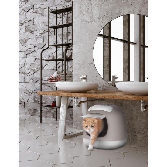 United Pets Minu Cat Litter Tray with Cover, Made in Italy, Light Grey/Pink, One Size United Pets Minu Cat Litter Tray with Cover, Made in Italy, Light Grey/Pink, One Size