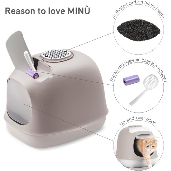 United Pets Minu Cat Litter Tray with Cover, Made in Italy, Light Grey/Pink, One Size United Pets Minu Cat Litter Tray with Cover, Made in Italy, Light Grey/Pink, One Size