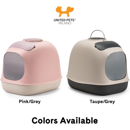 United Pets Minu Cat Litter Tray with Cover, Made in Italy, Light Grey/Pink, One Size United Pets Minu Cat Litter Tray with Cover, Made in Italy, Light Grey/Pink, One Size