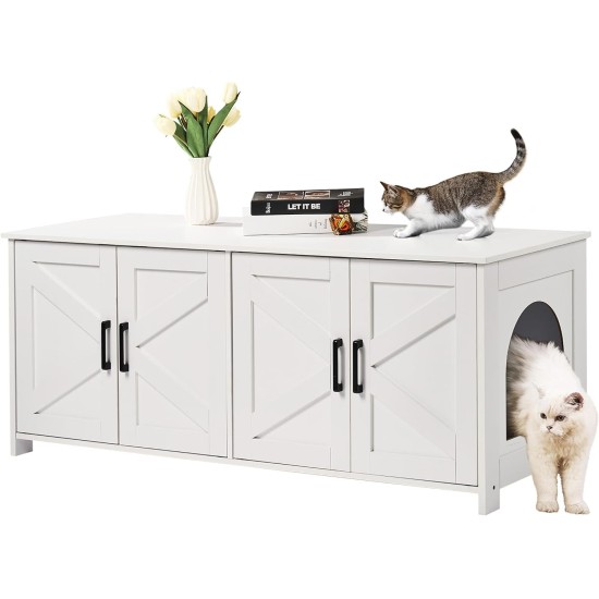 VEVOR Cat Cabinet, Cat Litter Box Cabinet Hidden with Double Spaces, Wooden Cat Litter Box Cabinet, Fits Most Litter Trays, 1.19 m L x 0.46 m W x 0.5 m H, White VEVOR Cat Cabinet, Cat Litter Box Cabinet Hidden with Double Spaces, Wooden Cat Litter Box Cabinet, Fits Most Litter Trays, 1.19 m L x 0.46 m W x 0.5 m H, White
