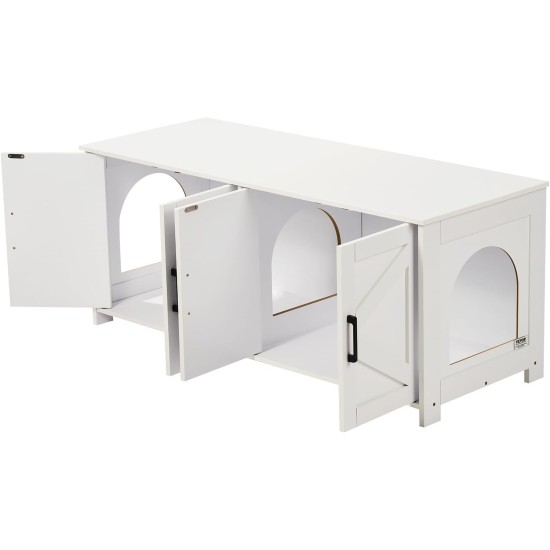 VEVOR Cat Cabinet, Cat Litter Box Cabinet Hidden with Double Spaces, Wooden Cat Litter Box Cabinet, Fits Most Litter Trays, 1.19 m L x 0.46 m W x 0.5 m H, White VEVOR Cat Cabinet, Cat Litter Box Cabinet Hidden with Double Spaces, Wooden Cat Litter Box Cabinet, Fits Most Litter Trays, 1.19 m L x 0.46 m W x 0.5 m H, White