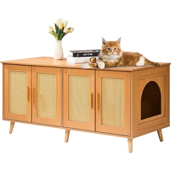 VEVOR Cat Cabinet, Cat Litter Box Cabinet Hidden with Double Spaces, Wooden Cat Litter Box Cabinet, Fits Most Litter Trays, 1.19 m L x 0.46 m W x 0.5 m H, White VEVOR Cat Cabinet, Cat Litter Box Cabinet Hidden with Double Spaces, Wooden Cat Litter Box Cabinet, Fits Most Litter Trays, 1.19 m L x 0.46 m W x 0.5 m H, White