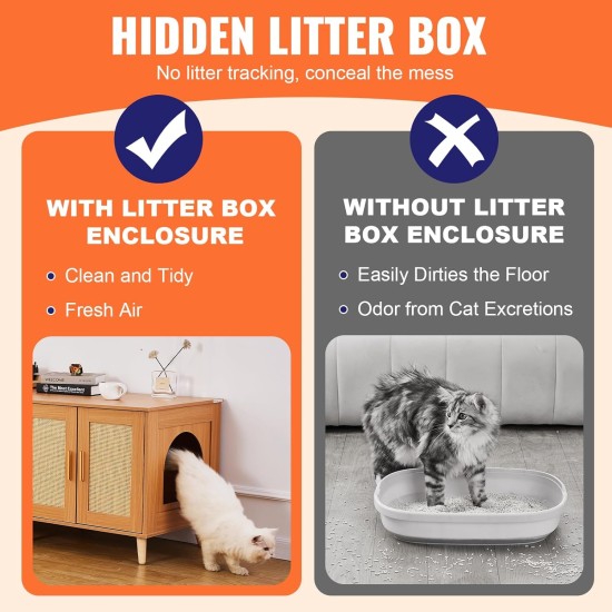 VEVOR Cat Cabinet, Cat Litter Box Cabinet Hidden with Double Spaces, Wooden Cat Litter Box Cabinet, Fits Most Litter Trays, 1.19 m L x 0.46 m W x 0.5 m H, White VEVOR Cat Cabinet, Cat Litter Box Cabinet Hidden with Double Spaces, Wooden Cat Litter Box Cabinet, Fits Most Litter Trays, 1.19 m L x 0.46 m W x 0.5 m H, White
