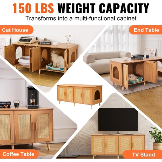 VEVOR Cat Cabinet, Cat Litter Box Cabinet Hidden with Double Spaces, Wooden Cat Litter Box Cabinet, Fits Most Litter Trays, 1.19 m L x 0.46 m W x 0.5 m H, White VEVOR Cat Cabinet, Cat Litter Box Cabinet Hidden with Double Spaces, Wooden Cat Litter Box Cabinet, Fits Most Litter Trays, 1.19 m L x 0.46 m W x 0.5 m H, White