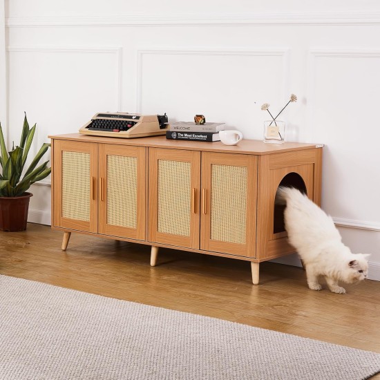 VEVOR Cat Cabinet, Cat Litter Box Cabinet Hidden with Double Spaces, Wooden Cat Litter Box Cabinet, Fits Most Litter Trays, 1.19 m L x 0.46 m W x 0.5 m H, White VEVOR Cat Cabinet, Cat Litter Box Cabinet Hidden with Double Spaces, Wooden Cat Litter Box Cabinet, Fits Most Litter Trays, 1.19 m L x 0.46 m W x 0.5 m H, White