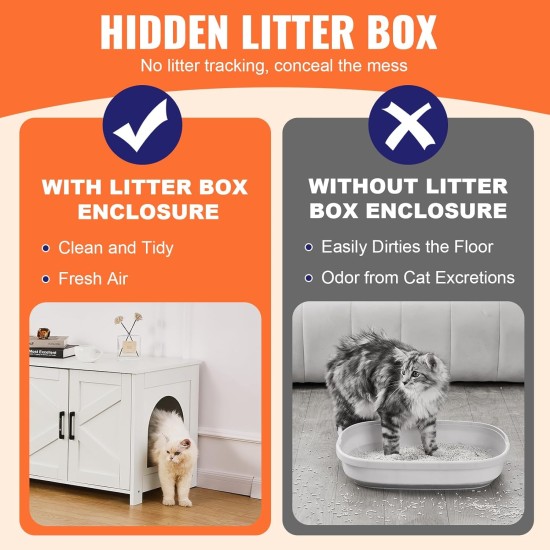 VEVOR Cat Cabinet, Cat Litter Box Cabinet Hidden with Double Spaces, Wooden Cat Litter Box Cabinet, Fits Most Litter Trays, 1.19 m L x 0.46 m W x 0.5 m H, White VEVOR Cat Cabinet, Cat Litter Box Cabinet Hidden with Double Spaces, Wooden Cat Litter Box Cabinet, Fits Most Litter Trays, 1.19 m L x 0.46 m W x 0.5 m H, White