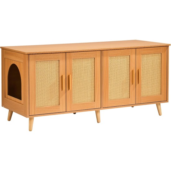 VEVOR Cat Cabinet, Cat Litter Box Cabinet Hidden with Double Spaces, Wooden Cat Litter Box Cabinet, Fits Most Litter Trays, 1.19 m L x 0.46 m W x 0.5 m H, White VEVOR Cat Cabinet, Cat Litter Box Cabinet Hidden with Double Spaces, Wooden Cat Litter Box Cabinet, Fits Most Litter Trays, 1.19 m L x 0.46 m W x 0.5 m H, White