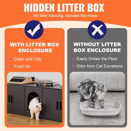VEVOR Cat Cabinet, Cat Litter Box Cabinet Hidden with Double Spaces, Wooden Cat Litter Box Cabinet, Fits Most Litter Trays, 1.19 m L x 0.46 m W x 0.5 m H, White VEVOR Cat Cabinet, Cat Litter Box Cabinet Hidden with Double Spaces, Wooden Cat Litter Box Cabinet, Fits Most Litter Trays, 1.19 m L x 0.46 m W x 0.5 m H, White