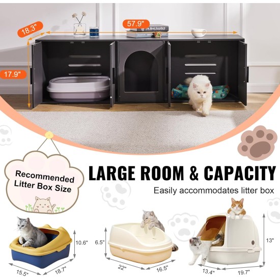 VEVOR Cat Cabinet, Cat Litter Box Cabinet Hidden with Double Spaces, Wooden Cat Litter Box Cabinet, Fits Most Litter Trays, 1.19 m L x 0.46 m W x 0.5 m H, White VEVOR Cat Cabinet, Cat Litter Box Cabinet Hidden with Double Spaces, Wooden Cat Litter Box Cabinet, Fits Most Litter Trays, 1.19 m L x 0.46 m W x 0.5 m H, White