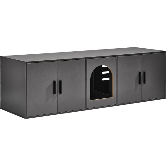 VEVOR Cat Cabinet, Cat Litter Box Cabinet Hidden with Double Spaces, Wooden Cat Litter Box Cabinet, Fits Most Litter Trays, 1.19 m L x 0.46 m W x 0.5 m H, White VEVOR Cat Cabinet, Cat Litter Box Cabinet Hidden with Double Spaces, Wooden Cat Litter Box Cabinet, Fits Most Litter Trays, 1.19 m L x 0.46 m W x 0.5 m H, White