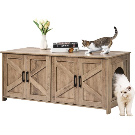 VEVOR Cat Cabinet, Cat Litter Box Cabinet Hidden with Double Spaces, Wooden Cat Litter Box Cabinet, Fits Most Litter Trays, 1.19 m L x 0.46 m W x 0.5 m H, White VEVOR Cat Cabinet, Cat Litter Box Cabinet Hidden with Double Spaces, Wooden Cat Litter Box Cabinet, Fits Most Litter Trays, 1.19 m L x 0.46 m W x 0.5 m H, White