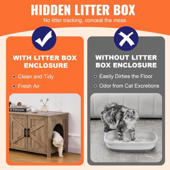 VEVOR Cat Cabinet, Cat Litter Box Cabinet Hidden with Double Spaces, Wooden Cat Litter Box Cabinet, Fits Most Litter Trays, 1.19 m L x 0.46 m W x 0.5 m H, White VEVOR Cat Cabinet, Cat Litter Box Cabinet Hidden with Double Spaces, Wooden Cat Litter Box Cabinet, Fits Most Litter Trays, 1.19 m L x 0.46 m W x 0.5 m H, White