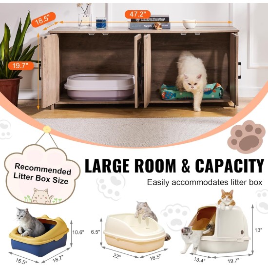 VEVOR Cat Cabinet, Cat Litter Box Cabinet Hidden with Double Spaces, Wooden Cat Litter Box Cabinet, Fits Most Litter Trays, 1.19 m L x 0.46 m W x 0.5 m H, White VEVOR Cat Cabinet, Cat Litter Box Cabinet Hidden with Double Spaces, Wooden Cat Litter Box Cabinet, Fits Most Litter Trays, 1.19 m L x 0.46 m W x 0.5 m H, White