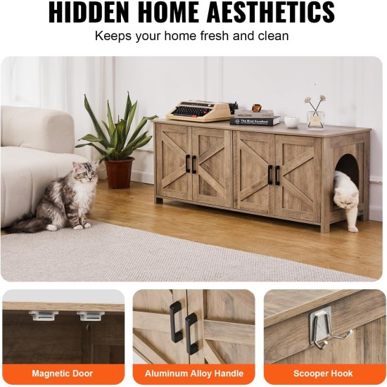 VEVOR Cat Cabinet, Cat Litter Box Cabinet Hidden with Double Spaces, Wooden Cat Litter Box Cabinet, Fits Most Litter Trays, 1.19 m L x 0.46 m W x 0.5 m H, White VEVOR Cat Cabinet, Cat Litter Box Cabinet Hidden with Double Spaces, Wooden Cat Litter Box Cabinet, Fits Most Litter Trays, 1.19 m L x 0.46 m W x 0.5 m H, White