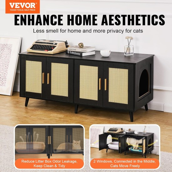 VEVOR Cat Cabinet, Cat Litter Box Cabinet Hidden with Double Spaces, Wooden Cat Litter Box Cabinet, Fits Most Litter Trays, 1.19 m L x 0.46 m W x 0.5 m H, White VEVOR Cat Cabinet, Cat Litter Box Cabinet Hidden with Double Spaces, Wooden Cat Litter Box Cabinet, Fits Most Litter Trays, 1.19 m L x 0.46 m W x 0.5 m H, White