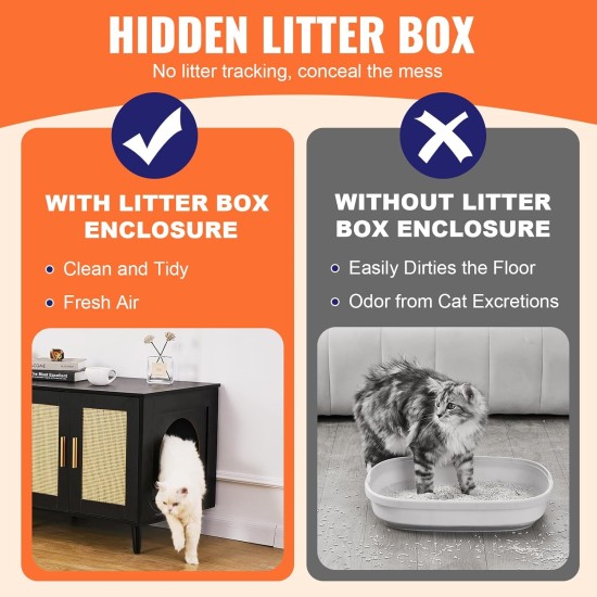 VEVOR Cat Cabinet, Cat Litter Box Cabinet Hidden with Double Spaces, Wooden Cat Litter Box Cabinet, Fits Most Litter Trays, 1.19 m L x 0.46 m W x 0.5 m H, White VEVOR Cat Cabinet, Cat Litter Box Cabinet Hidden with Double Spaces, Wooden Cat Litter Box Cabinet, Fits Most Litter Trays, 1.19 m L x 0.46 m W x 0.5 m H, White