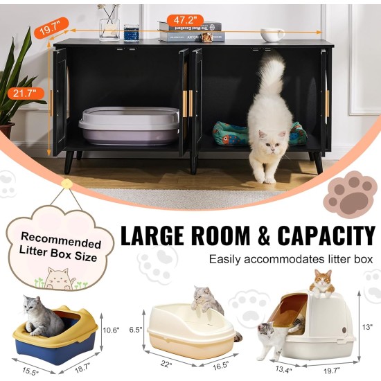 VEVOR Cat Cabinet, Cat Litter Box Cabinet Hidden with Double Spaces, Wooden Cat Litter Box Cabinet, Fits Most Litter Trays, 1.19 m L x 0.46 m W x 0.5 m H, White VEVOR Cat Cabinet, Cat Litter Box Cabinet Hidden with Double Spaces, Wooden Cat Litter Box Cabinet, Fits Most Litter Trays, 1.19 m L x 0.46 m W x 0.5 m H, White