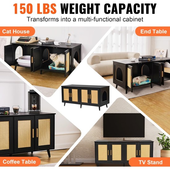 VEVOR Cat Cabinet, Cat Litter Box Cabinet Hidden with Double Spaces, Wooden Cat Litter Box Cabinet, Fits Most Litter Trays, 1.19 m L x 0.46 m W x 0.5 m H, White VEVOR Cat Cabinet, Cat Litter Box Cabinet Hidden with Double Spaces, Wooden Cat Litter Box Cabinet, Fits Most Litter Trays, 1.19 m L x 0.46 m W x 0.5 m H, White