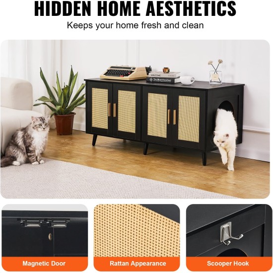 VEVOR Cat Cabinet, Cat Litter Box Cabinet Hidden with Double Spaces, Wooden Cat Litter Box Cabinet, Fits Most Litter Trays, 1.19 m L x 0.46 m W x 0.5 m H, White VEVOR Cat Cabinet, Cat Litter Box Cabinet Hidden with Double Spaces, Wooden Cat Litter Box Cabinet, Fits Most Litter Trays, 1.19 m L x 0.46 m W x 0.5 m H, White