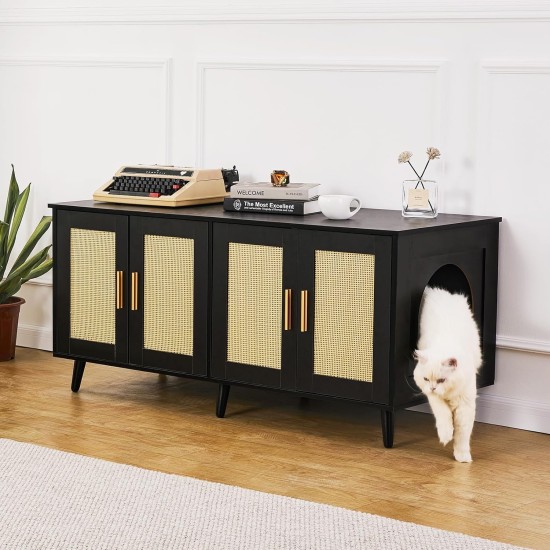 VEVOR Cat Cabinet, Cat Litter Box Cabinet Hidden with Double Spaces, Wooden Cat Litter Box Cabinet, Fits Most Litter Trays, 1.19 m L x 0.46 m W x 0.5 m H, White VEVOR Cat Cabinet, Cat Litter Box Cabinet Hidden with Double Spaces, Wooden Cat Litter Box Cabinet, Fits Most Litter Trays, 1.19 m L x 0.46 m W x 0.5 m H, White