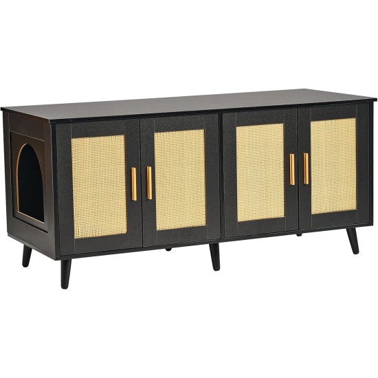 VEVOR Cat Cabinet, Cat Litter Box Cabinet Hidden with Double Spaces, Wooden Cat Litter Box Cabinet, Fits Most Litter Trays, 1.19 m L x 0.46 m W x 0.5 m H, White VEVOR Cat Cabinet, Cat Litter Box Cabinet Hidden with Double Spaces, Wooden Cat Litter Box Cabinet, Fits Most Litter Trays, 1.19 m L x 0.46 m W x 0.5 m H, White